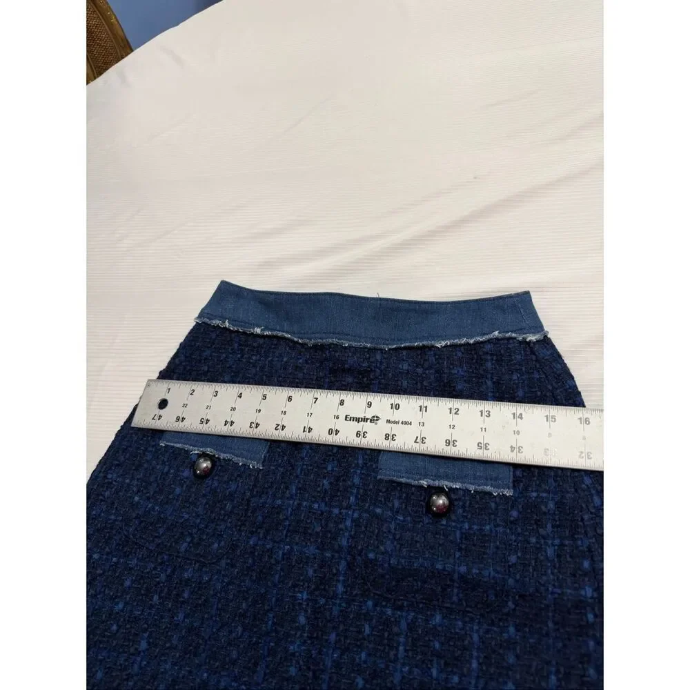 Kate Spade Blue Denim Tweed Mini Skirt Size 0 New
